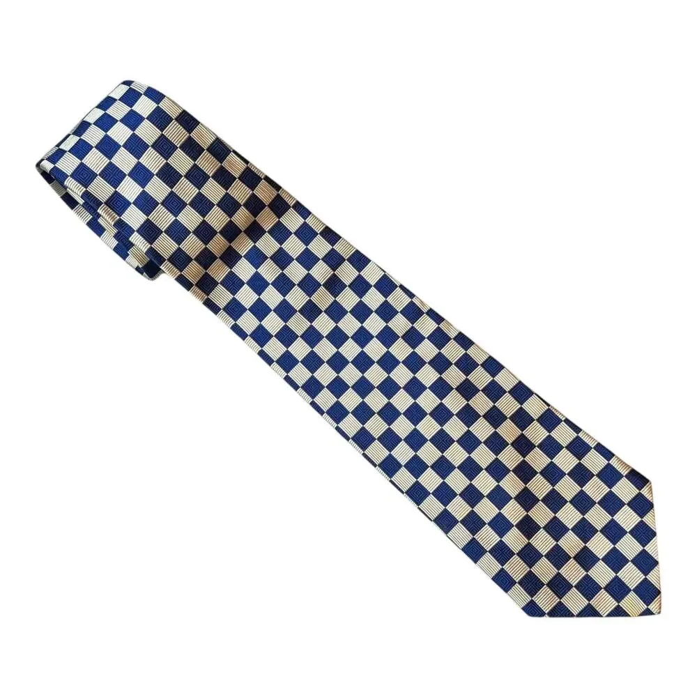 Brooks Brothers Tie Blue White Checked Silk‎ Necktie Mens Subtle Texture